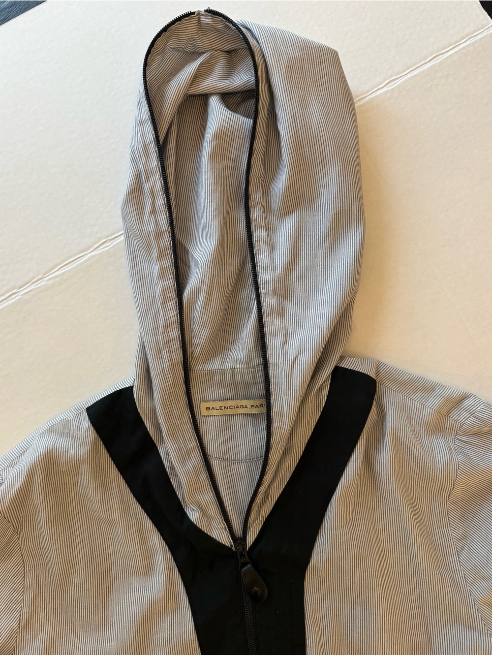 BALENCIAGA PARIS Striped Cotton-Silk Hooded Zip Jacket — Size 54 (Men’s L/XL) - Picture 3 of 10
